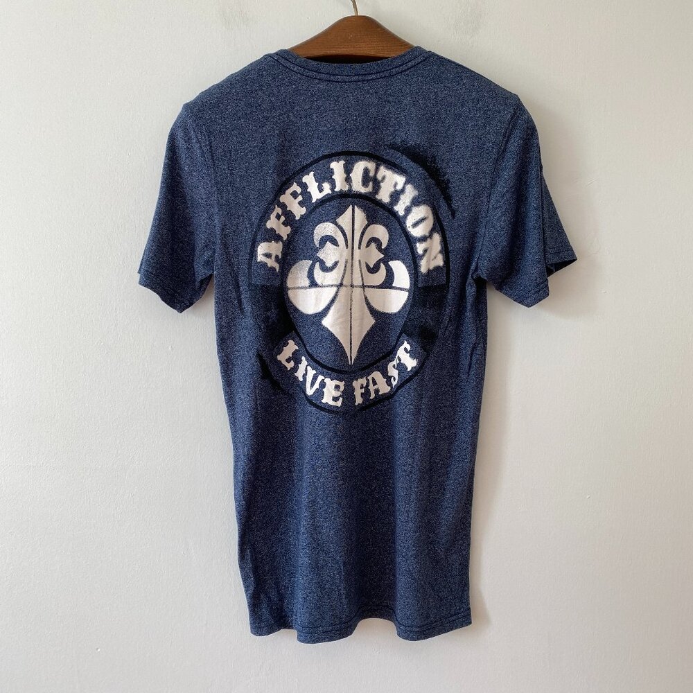 Affliction Mens Small Short Sleeve T-Shirt Blue Heather Live Fast